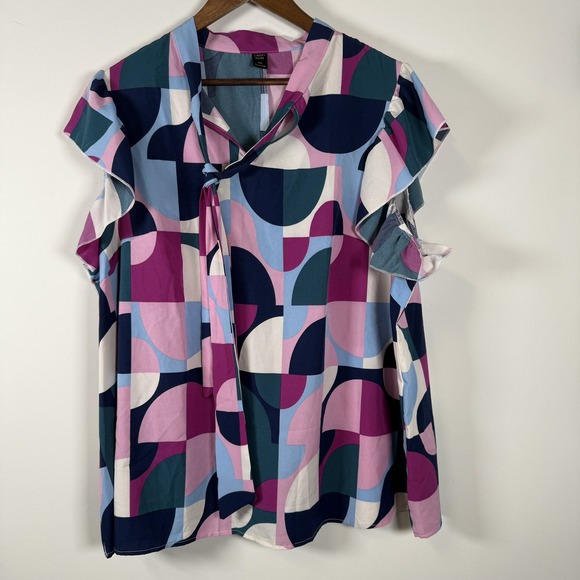 Emery Rose Tops - Emery Rose Women's‎ Shirt Geometric Blue Pink Purple Career Ruffle Size 4XL